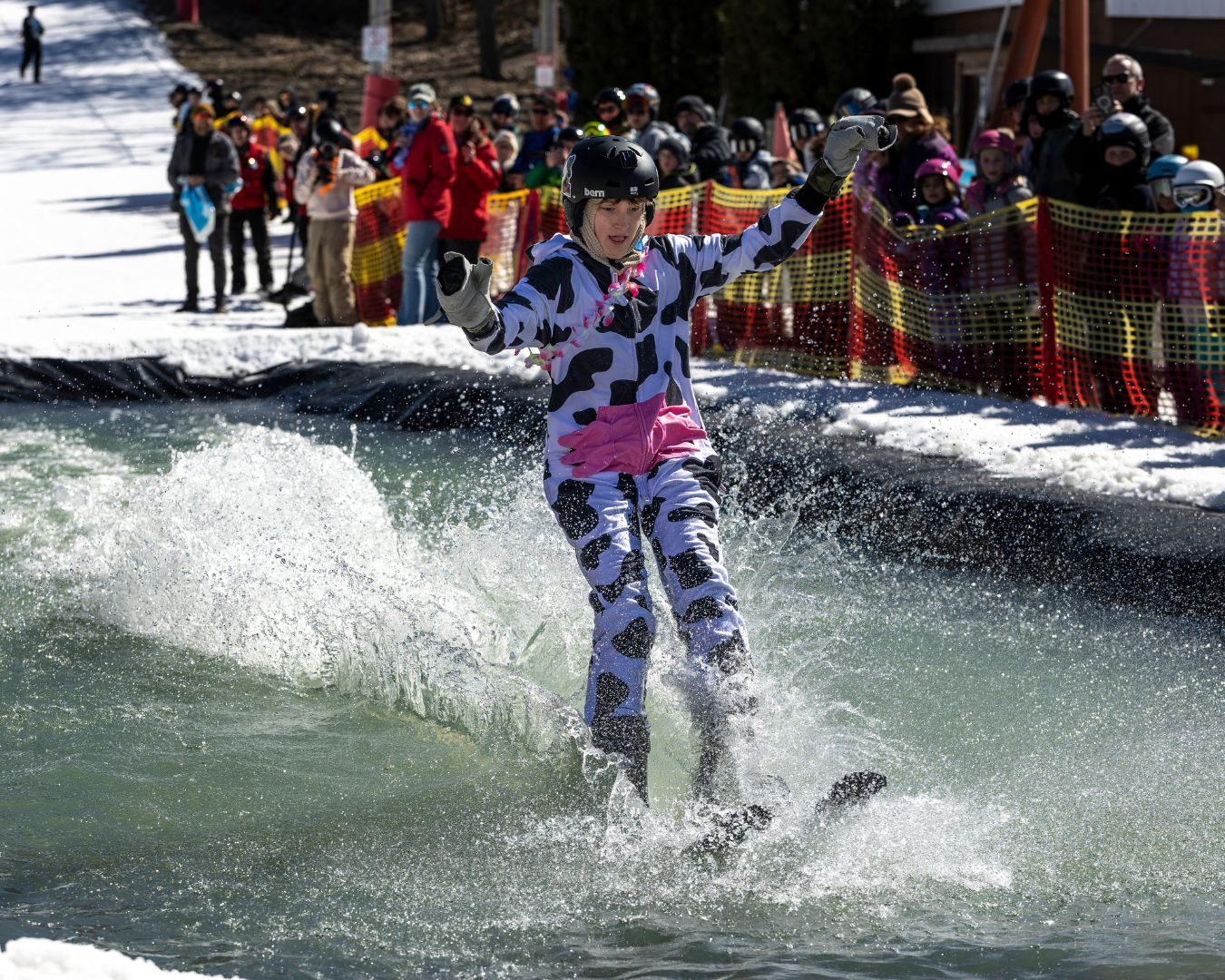 kid skiing pond skim