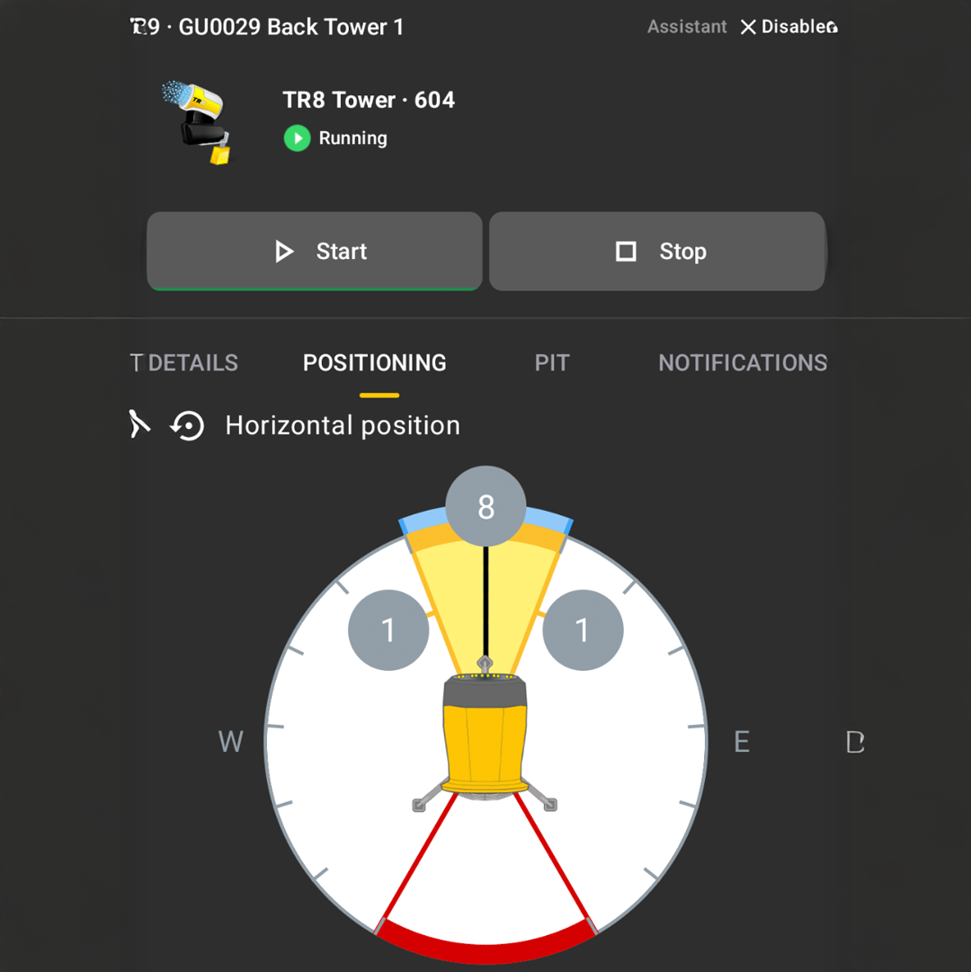 Horizontal position dial with directional indicators and numbers.