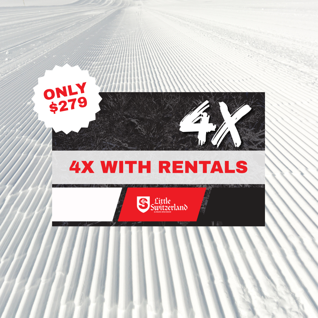 Ski slopes graphic advertising 4X rentals for $279 with a red Ski Butlers logo.